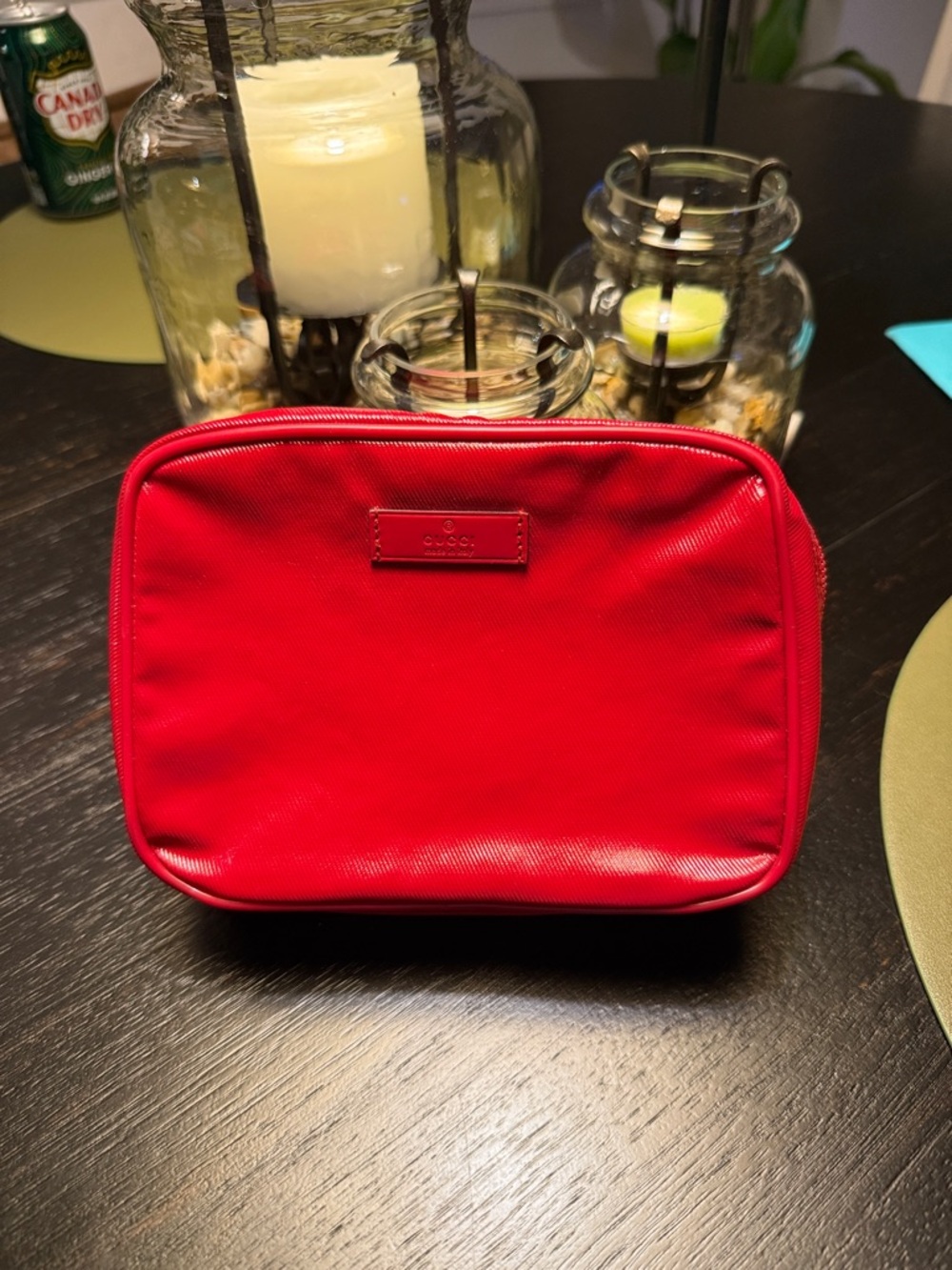 Gucci Red Nylon Cosmetic Case
